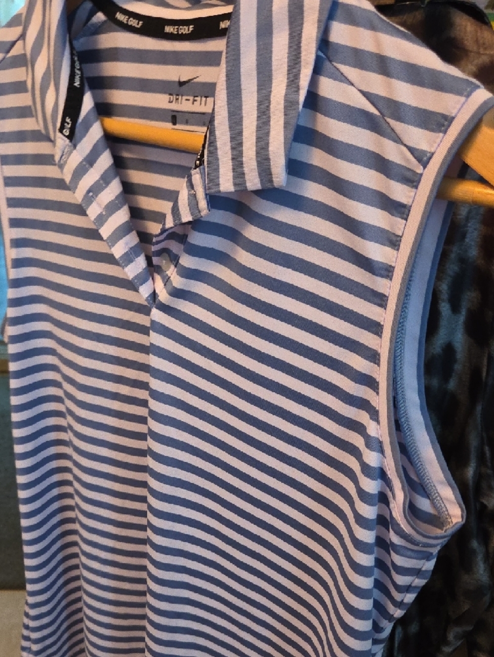 Nike Sleeveless Stripe Golf Polo - Light Blue & White - Picture 3 of 3